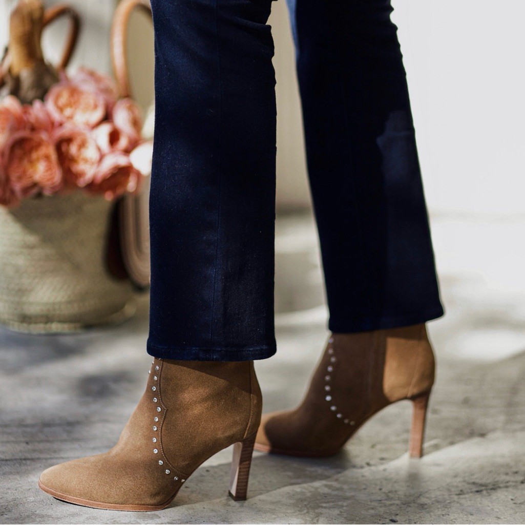 Paige Casey Heeled Boot Cognac Suede With Rhinestones Size 9.5
